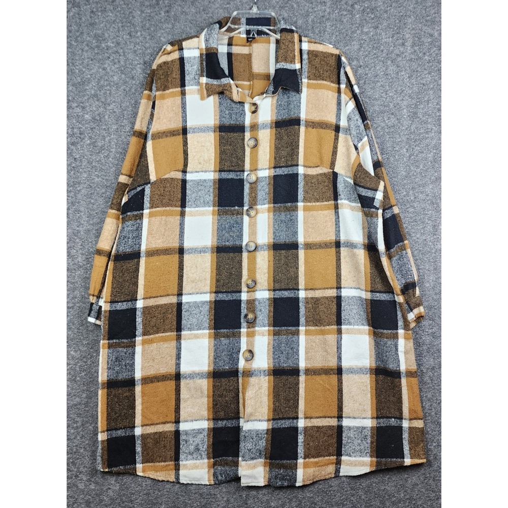 Shein Curve Shacket Women 4XL Mustard Yellow Plaid Longline Button Front‎ Jacket